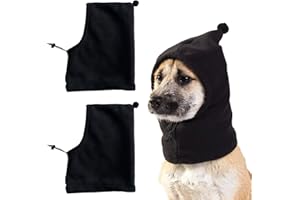 CQJ 2 Pcs Dog Hat, Leopard Flannel Hat Pet Christmas Winter Warm Caps Cute Accessories Neck Ear Warmer Pullover Hood Warm Scarf, Calming Dog Hood for Small Medium Large Dogs (black, M)