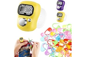 Fiada 2 Contatori Elettronici da Dito Mini Contatore di Conteggio Portatile con Marcatori a Spilla per Maglia Clip di Bloccaggio per Uncinetto Segnapunti per Golf Lavoro a Maglia (Giallo, Viola)