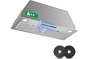 KICHPOWER Hotte Aspirante 72cm Encastrable, 400m³/h, Hotte Cuisine, 3 Vitesses & Fonction Booster, Gestuelle, Tactile, Éclairage LED, Évacuation & Recyclage d'air avec filtre à charbon et conduit