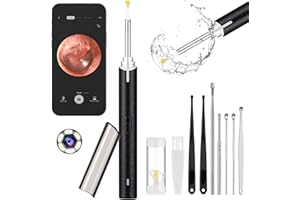 Augot Ear Wax Removal Kit Camera, 1920P HD Wireless Ear Otoscope with 8pcs Cleaning Kit 3.5mm Visual Ear Cleaner with 6 LED Lights IP67 Waterproof WiFi Ear Endoscope for Adults Kids Pets(Black)