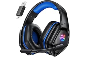 Tatybo Wireless Gaming Headset for PC Ps5 Ps4, 2.4GHz USB & Type-C & Bluetooth Gaming Headphones with Mic, 40H Battery Comfortable Gaming Headsets for Switch Laptop Mobile Mac (Black Blue)