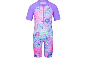 HUAANIUE Long Swimsuit Girls Swimming 1pcs Swimwear UPF 50+ UV Sunsuit with Zipper 4-12Y Summer Swimming Sportswear
