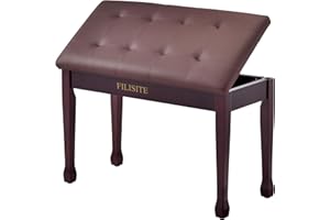 FILISITE Duet Piano Bench with Storage, Wooden Piano Stool with Waterproof Padded Cushion, Bench Seat for Vanity, Living Room, Bedroom (Brown)