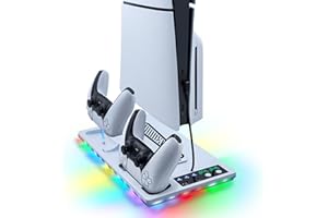 Wigearss Station de Refroidissement pour PS5/PS5 Slim/PS5 Pro avec Ventilateur, Support de Charge et Double Chargeur de Manettes, Lumière RGB et 2 Ports USB, Compatible avec PS5/PS5 Slim/PS5 Pro