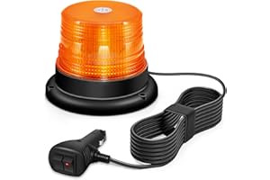 AnTom Rotativo Luz LED estroboscópica, 12V-24V Amarillo faro intermitente de advertencia de magnético con 3 Meters cable para vehículos, tractores, carros de golf, UTV…