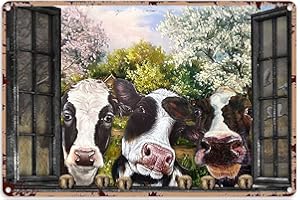 GOOMIX Plaque décorative vintage chic en métal - Vache au printemps - Décoration murale - Cadeau pour la maison, l'extérieur, le jardin, le garage, l'extérieur - 20,3 x 30,5 cm