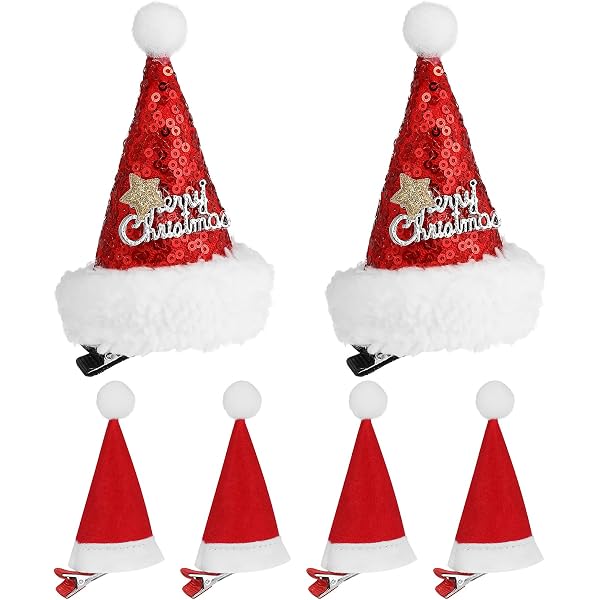 10 Stück Mini-Weihnachtsmützen-Haarspangen – Rot/weiß, Aus Filz, Für Festtags-Frisuren