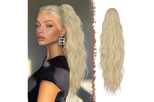 FESHFEN Coda Capelli Extension Pinza - Lunga Ondulato Coda Finta Capelli Biondo Riccia Coda di Cavallo Estension Sintetici Posticcio Ponytail per Donne, 63 cm Biondo Cenere Chiaro