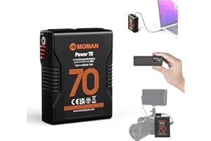 V-Mount Akku, Moman Power 70 Mini V-Lock Batterie 70wh/4600mAh 14.4V mit D-TAP/USB-C/A Ausgang Klein Tragbar Battery V-Mount für BMPCC 4K 6K Camcorder Camera DSLR Monitor, V-Mount-Akku-USB-Battery