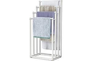 VOUNOT® Toallero de Pie 4 Niveles Toallero Escalera con 4 Barras para Colgar Toallas Toallero Múltiple Marco de Metal 45x33x101cm Soporte y Estante de Secado de Toallas para Baño Aseo Lavadero, Blanco