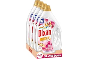 Dixan Gel Aromaterapia Orquídea & Aceite de Macadamia, Detergente Líquido para Lavadora (37 lavados, pack de 4, total: 148 lavados), jabón líquido, aceites esenciales para lavar ropa blanca y de color