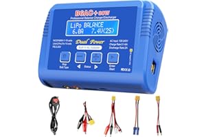 HTRC LiPo Charger, 80W LiPo Balance Charger, 6A RC Battery Charger for LiPO/Li-Ion/LiFe(1-6 Cells), NiMH/NiCD(1-15 Cells), PB Battery(2-20V), NiMH Battery Charger with XT60/T plug/Tamiya/EC5/Crocodile Clip