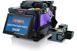 SKYSHL Pantalla Táctil de 4,3Pulgadas Soldadura Empalmadora de Fibra Optica (Con 10*Electrodos,2*Batería de Litio y Cargador de coche) FTTH Fusionadora Fiber Splicing Fusion Splicer (SS428F-521)