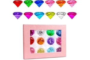 FEIRDHOO Acryl Diamant,12 Stück Edelsteine für Kinder mit Geschenkbox,Acryl Diamanten Deko Bunt,Diamantkristalle Transparent Edelsteine für Handwerk Party Dekorationen Vase Füller Party Mitgebsel Hochzeit