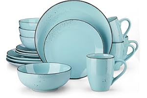 vancasso Navia Oceano Dinner Set, Stoneware Vintage Look Light Blue Dinnerware Tableware, 16 Pieces Dinner Service Set for 4, Include Dinner Plate, Dessert Plate, Cereal Bowl and Mug