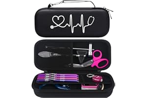 BOVKE Custodia per stetoscopio compatibile con stetoscopio diagnostico 3M Littmann Cardiology IV, stetoscopio di monitoraggio Classic III, Lightweight II S.E, supporto MDF accessori tasca, Nero+Nero