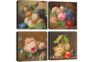 Sungeek Stampe e Quadri su Tela 4 Pezzi Moderni Dipinti di Quadri 30x30cm Stampe da Parete su Tela per Camera da Letto Soggiorno Cucina (Frutta e Fiori)
