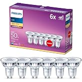 Philips Classic LED PAR16 GU10 2700K 355lm 4.6W/50W White Pack of 6 | Non-Dimmable Warm White Light, Clear Glass, 36&deg; Accent