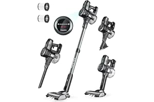 FABULETTA Akku Staubsauger, 6 in 1 Staubsauger Kabellos bis zu 50Min. Laufzeit, Leicht Akkusauger mit LED Display & Anti-Tangle-Bürste, für Teppich, Hartboden und Tierhaare (Schwarz)