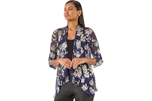 Roman Originals Women Ombre Metallic Plisse Kimono - Ladies Spring Everyday Summer Evening Vacation Work Holiday 3/4 Sleeve Cruise Smart Casual