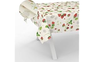ANRO C001791D-200 Oilcloth Tablecloth Washable Oilcloth Garden Tablecloth Outdoor Indoor 200 x 140 cm Cut Edge Strawberries