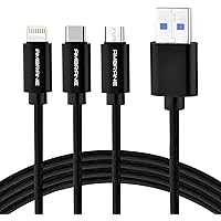 Ambrane Unbreakable 3 in 1 Fast Charging Braided Multipurpose Cable with 2.1 A Speed – 1.25 meter