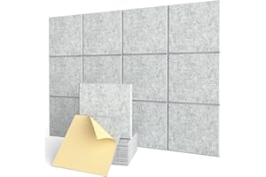 KUCHOOW Samoprzylepne panele akustyczne, 12 sztuk Ściana dźwiękochłonna o wysokiej gęstości do dekoracji ścian i leczenia akustycznego, Pianka akustyczna z fazowaną krawędzią (30x30x0,9cm)