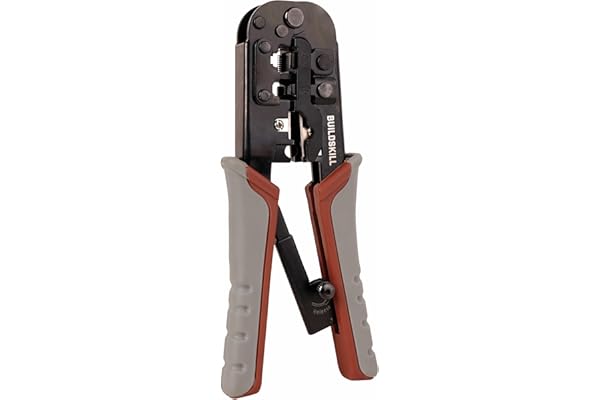 BUILDSKILL 3-in-1 network crimping tool, wire stripper and cutter ergonomic design with TPR soft grip handle 2mm heavy-duty metal body ethernet & telephone cables,RJ12, RJ11, RJ45 crimping tool