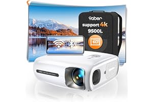 Proyector 4K, 26000 Lúmenes Nativo 1080P Full HD Proyector, YABER 5G WiFi Bluetooth Proyector Corrección Trapezoidal Automática 6D y 4P/4D, 50% Zoom, Proyector Exterior para iOS/Android/TV Stick/HDMI