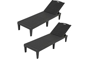 GIANTEX Juego de 2 Tumbonas de Exterior, Sillas Reclinables de Plástico con Respaldo Ajustable en 5 Posiciones, Carga hasta 160 kg, Tumbonas Impermeables para Jardín, Patio, Playa, Piscina (Negro)