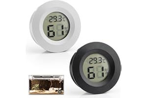 UIHRLM 2PCS Reptile Thermometer Hygrometer, Black Round Humidity Meter with LCD Digital Display for Temperature Gauge for Breeding Boxes, Incubators, Terrariums, Lizards, Tortoises (Black+White)