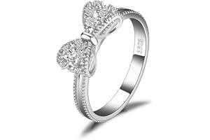 JewelryPalace 14k White Gold Plated 925 Sterling Silver Rings for Women, Cubic Zirconia Promise Rings for Her, Stackable Wedding Bands Rings for Women Bow Stacking Ring Sets