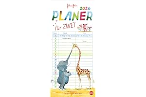 Helme Heine: Planer für zwei 2026: Wandkalender 2026 zum Eintragen mit Schulferien und 3-Monats-Vorschau. Partnerkalender 2026 mit den tierischen drei ... im Format 16 x 34,7 cm (Familienplaner Heye)