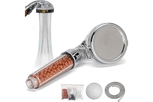 Olliwon Wysokociśnieniowa Głowica Prysznicowa Antywapienna z Wężem 1,5 m, Uniwersalny Oszczędzający Wodę Ręczny Prysznic Stali Nierdzewnej do Łazienki, z 3 Wymiennymi Kulami Mineralnymi, Łatwy Montaż