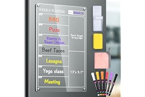 Accwork Planificador semanal magnético, fácil de limpiar, calendario acrílico para frigorífico, 24,6 x 33 cm, planificador semanal, pizarra magnética, planificador familiar, planificador, planificador