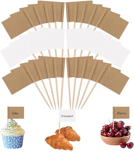 200 Drapeaux Cure-dents Blancs Miniatures - Pour Décorer Cupcakes, Plateaux De Fromages, Buffets, étiquettes Alimentaires