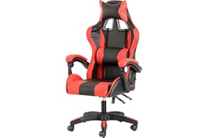 Baroni Toys Sedia Gaming, Sedia da Ufficio con Poggiatesta e Schienale Regolabile, Ergonomica con Supporto Lombare, Altezza Regolabile, 50x55x117 cm, Rosso