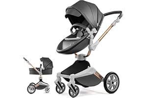 Hot Mom F023-Passeggino 2 in 1, rotazione a 360° passeggino trio per bambini,Portabicchieri/Zanzariera/copripioggia/Pneumatici grandi,grigioscuro2in1