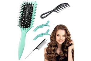 Yeria Kit Cepillos Cabello Rizado 5 Piezas – Método Curly: Cepillo Rizador, Peine Ancho, Peine de Cola y 2 Pinzas – Antitirones, Antifrizz – Unisex Mujeres Hombres Niños (Verde)