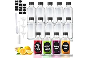 DKBT 14 sztuk 60 ml małe butelki do napełniania imbirem do shotów z pokrywką, mini szklane butelki, etykietami, pędzlem do pipety i pisakiem, wódką, likierem