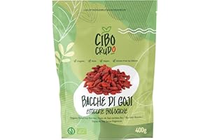 CIBO CRUDO CRUDO BIOLOGICO VEGAN Bacche di Goji Bio Crude - Qualità Premium - 400g. Bacche di Goji Biologiche Crude ed Essiccate Senza Zuccheri Aggiunti. Goji Berries Raw and Organic. Lycium Barbarum.
