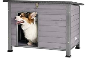 X-ZONE PET Dog House Indoor, Outdoor Insulated Cat House Weatherproof Dog Kennel for Small Medium Dogs, Pet Crate Wooden with Elevated Floor Weatherproof, Unique All-Around Iron Frame