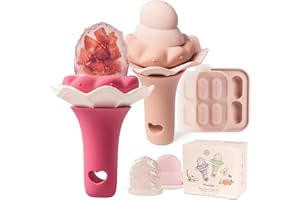 Moonkie Baby Fruit Feeder with Freezer Tray | BPA Free Silicone Baby Food Feeder with Two Sizes Pouches | Baby Shower Gifts | 4 Months+ Led Weaning, 2 Pack(Pink Lemonade/Muted)