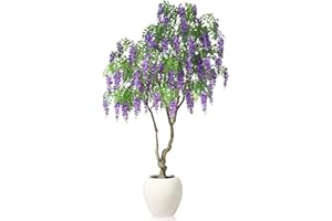 SOGUYI Blooming Wisteria Tree, 8ft Artificial Violet Tree with Round Artisan Planter, Premium Handmade, Realistic Trunk & Lifelike Leaves, Perfect for Large Spaces & Elegant Home/Office Decor