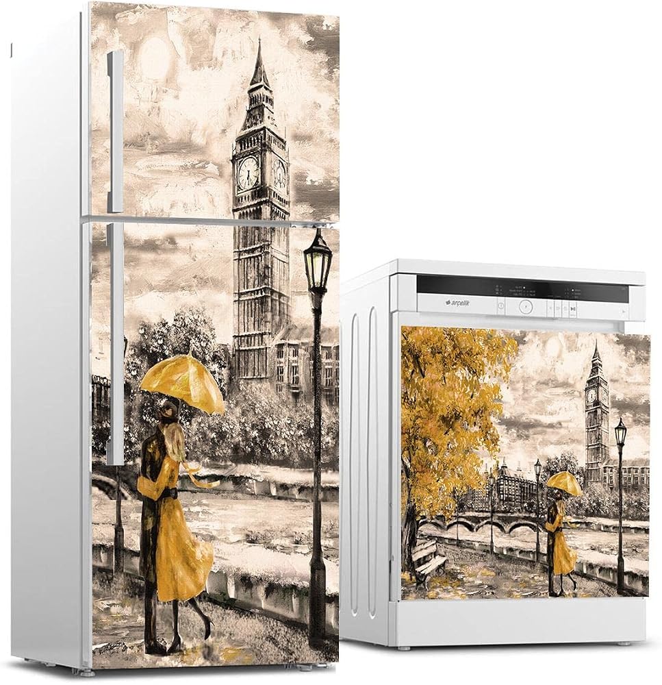 Buzdolabı ve Bulaşık Makinası Beyaz Eşya Sticker Kaplama Londra Sarı Yağlıboya