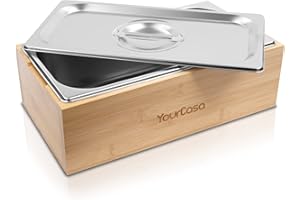 YourCasa Biomülleimer Küche 4,3 L - Komposteimer im Naturholz-Design mit Edelstahl-Einsatz & Deckel - spülmaschinenfest, geruchsdicht & plastikfrei - Bio Mülleimer klein für Biomüll (Bambus Natur)