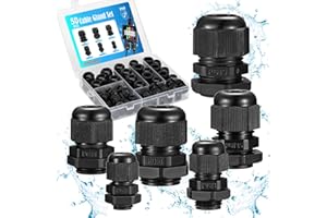 PUWOWYE 50 Stück Kabelverschraubung Set, Kabelverschraubung PG7 PG9 PG11 PG13.5 PG16 PG19 Verschraubung, Kabelverschraubungen Wasserdicht IP68, Kabeldurchführung Schwarz