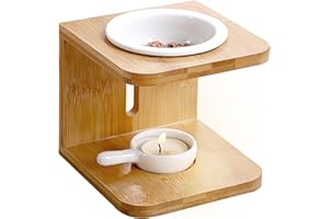 DAKLUNAR Lampa zapachowa do olejków eterycznych, lampa zapachowa ceramika bambus, lampa zapachowa podgrzewacza z łyżeczką podgrzewacza, zestaw świeczników, podgrzewacz na olejki eteryczne, olejek