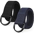 SUOSDEY 2 Pack Mens Canvas Belt with Double D-Ring,Durable and Adjustable Casual Web Belt with Metal Buckle for Jeans