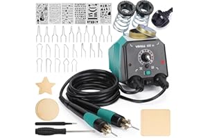 YIHUA 939-VI Dual Pen Pyrography Wood Burning Tool Set with 23 Wire Nibs, Detachable Wood Burning Pen, 6 Wood Pieces, 6 Stencils, Screwdriver and Tweezers Used as Wood Burning Kit (UK Plug)